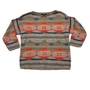 Chaps Cotton Aztec Southwestern 3/4 Sleeve Sweater SZ M Western Boho Tribal